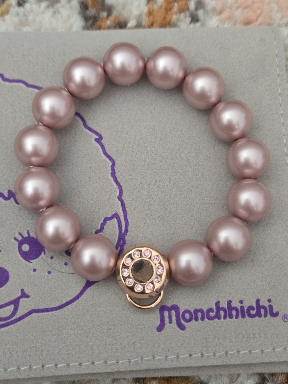 Pink Pearl Stretch Bracelet with Crystal Accent